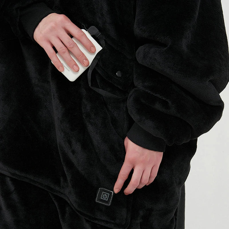 USB heated oversized hoodie blanket with large back heating area in various colors