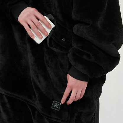 USB heated oversized hoodie blanket with large back heating area in various colors