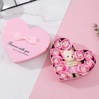 Heart-shaped rose soap gift box in red and pink, perfect for romantic occasions