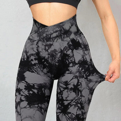 Women's seamless tie-dye leggings with push-up design for yoga and fitness