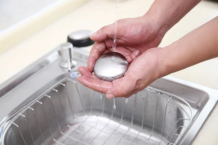 Oval stainless steel odour removal soap for modern kitchens