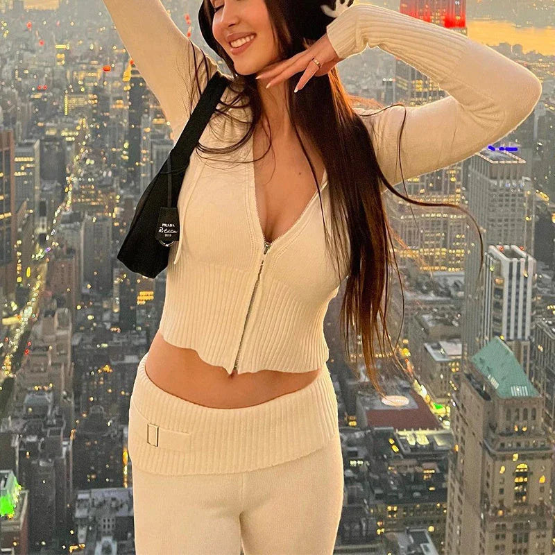 Stylish hoodie suit set with cozy hoodie and high-waisted pants in various colors