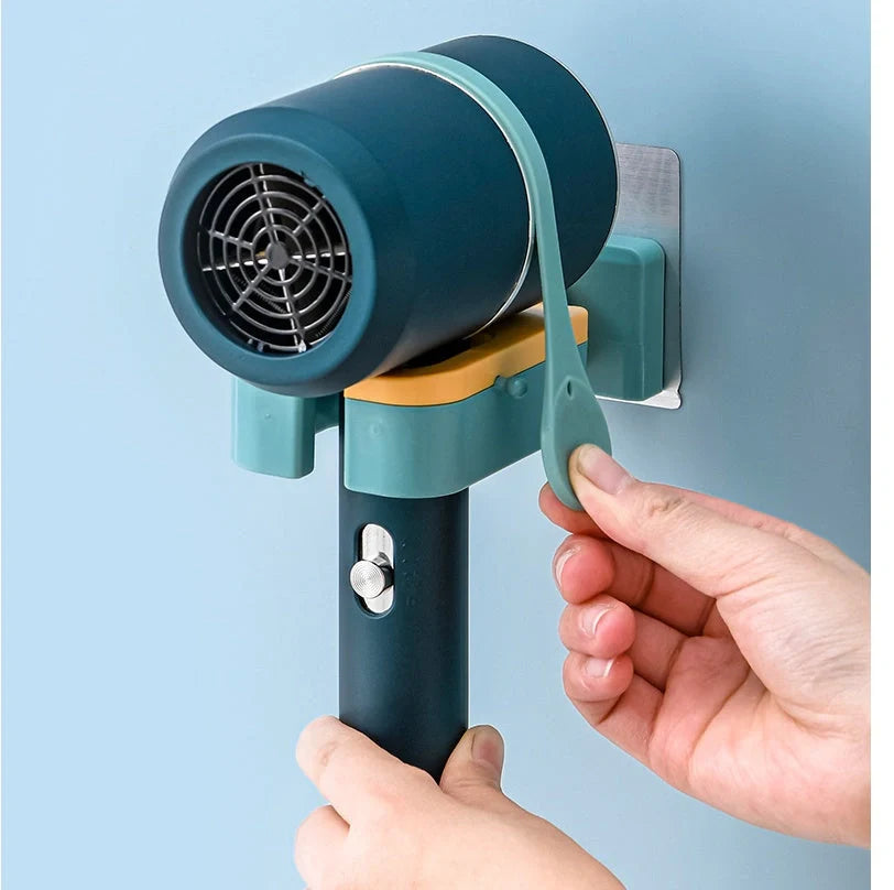 Wall-mounted hairdryer rack with silicone fixing belt and 180° rotation