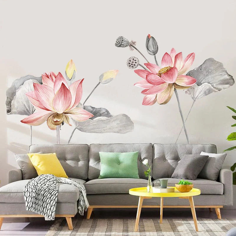 Nordic blue flower PVC wall stickers for elegant home decoration
