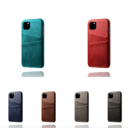 Stylish double card slot protective iPhone case with geometric pattern design, available in various color options
