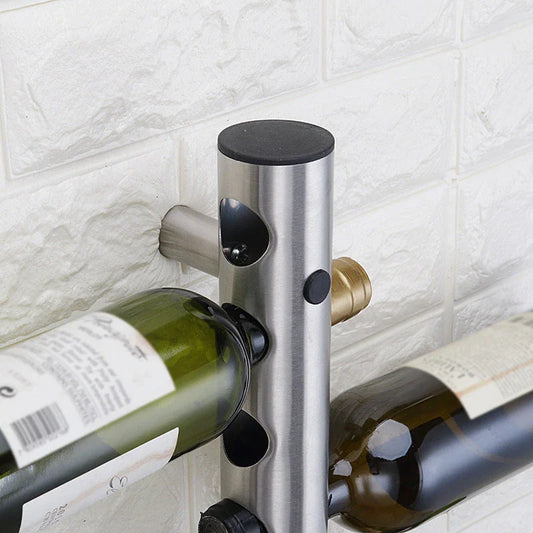 Stylish wall-mounted wine rack made of stainless steel, holding 8 or 12 bottles for elegant wine storage and display