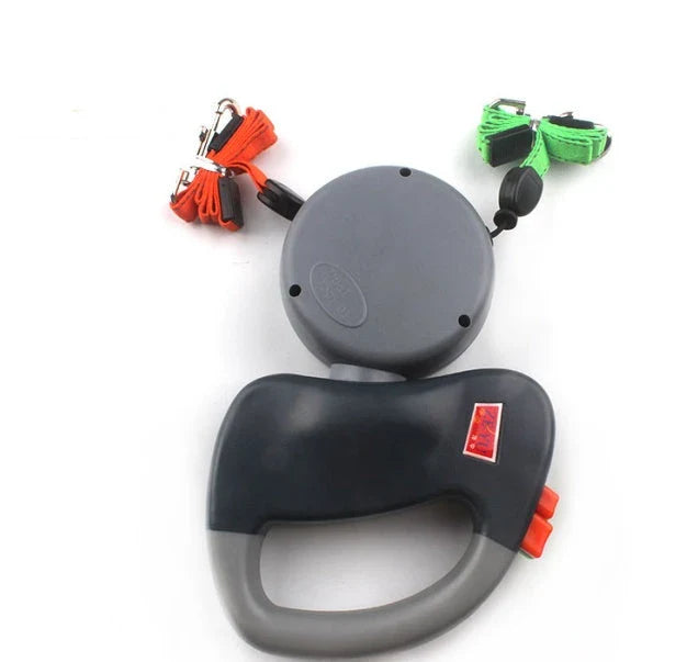 Premium retractable dual dog walking leash made of durable nylon material, offering hands-free control and adjustable length for dogs of all sizes.
