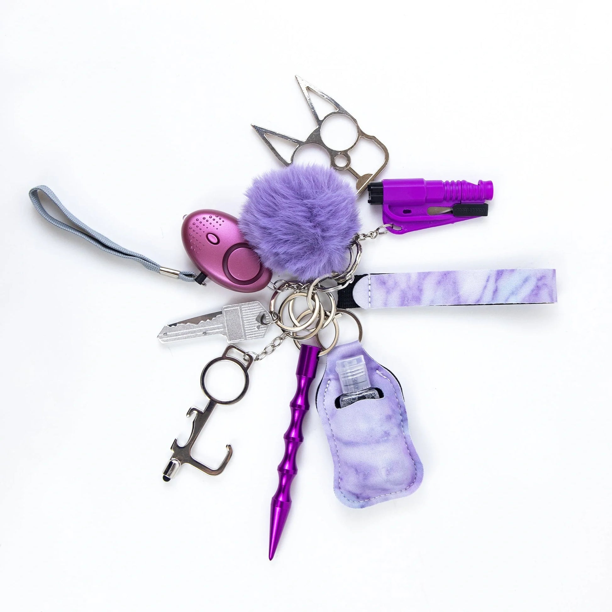 Self Defense Keychain Set for Women with 11 Safety Accessories including alarm and window breaker