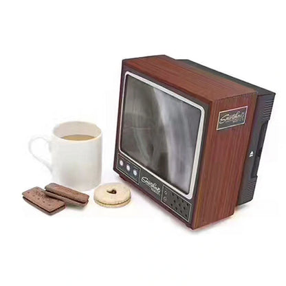Vintage TV-styled cardboard magnifier for mobile phones, projects onto 8'' screen