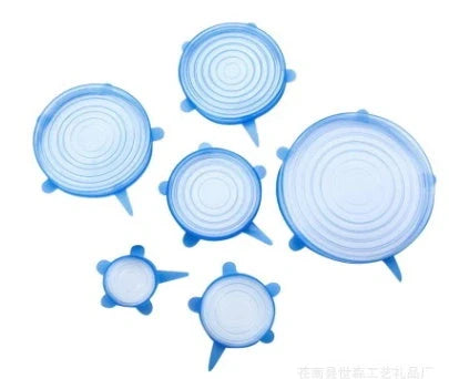 6-piece stretch silicone cookware covers set in various sizes and colours