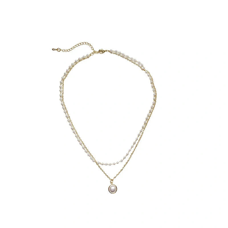 Ancient Stacked Double-layer Pearl Necklace in gold with geometric design