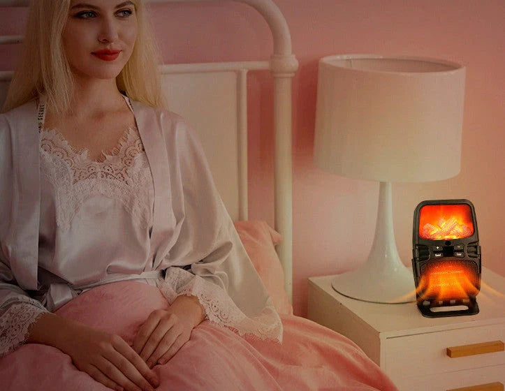 Compact 1000W electric fan heater with remote control, suitable for home and office use