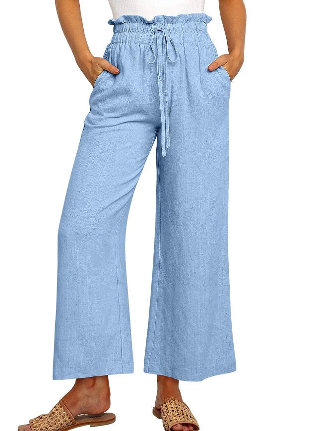 Stylish elastic waistband wide leg cropped pants in various colors