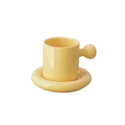 Elegant porcelain egg cup and saucer set in various colors, including white, yellow, orange, and green