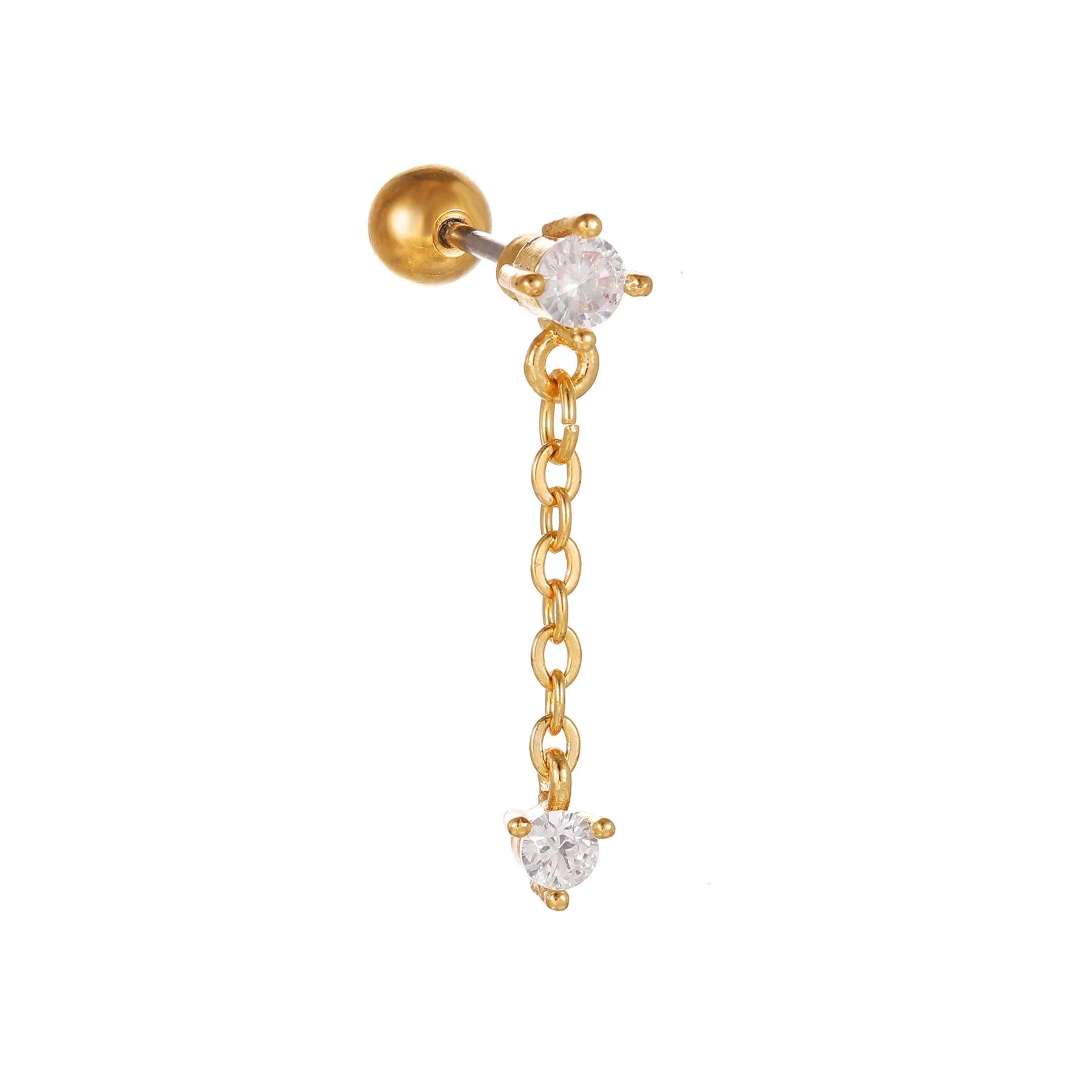Star and Moon Cubic Zirconia Stainless Steel Cartilage Earring in gold and white K