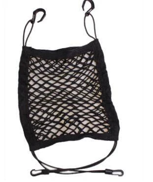 A versatile car backseat organizer with an elastic storage net that expands to fit different vehicle models