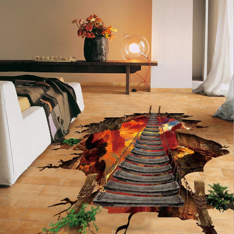 Vibrant 3D wall sticker featuring a creative cosmic design with planets, suspension bridge, and space elements