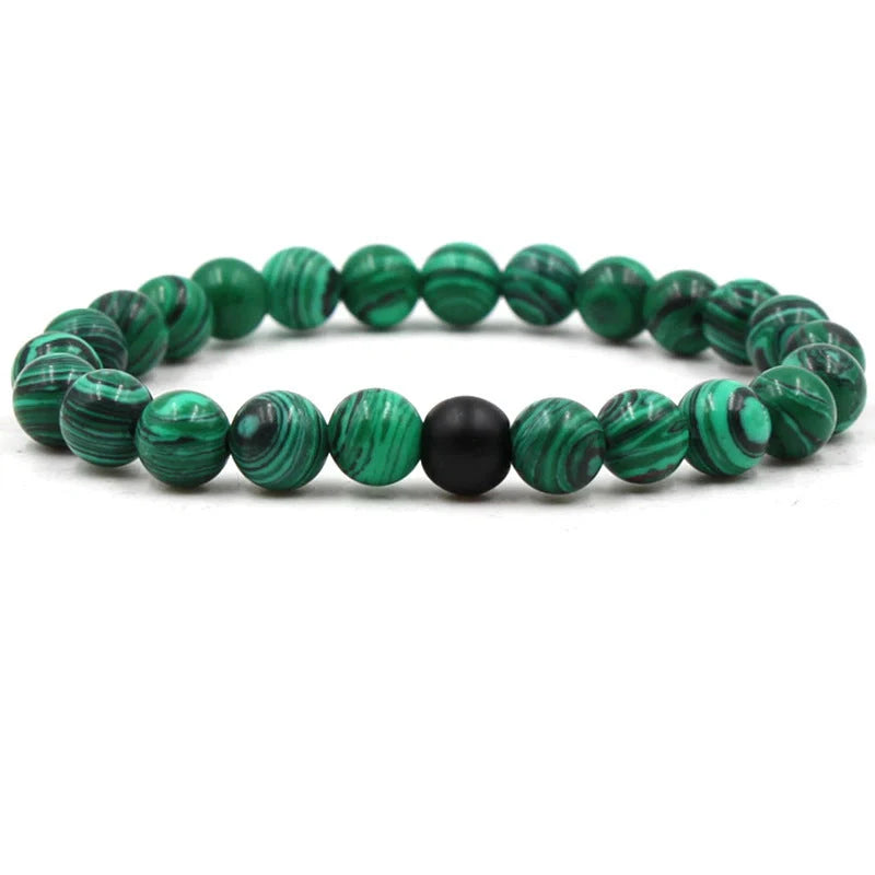 Classic black matte green malachite bracelets with elastic strand for unisex wear
