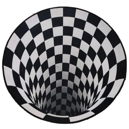 3D Geometric Round Carpet Vortex Illusion Rug in Black and White