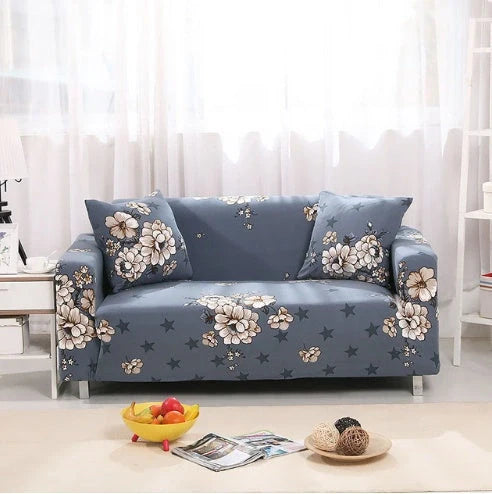 Elastic sofa cover in navy blue with high-density fabric protection