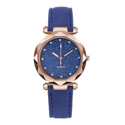 Starry Sky Women's Watch with Rhinestone Accents - Leather Strap in Various Colors