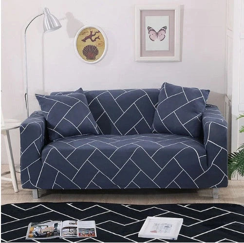 Elastic sofa cover in navy blue with high-density fabric protection