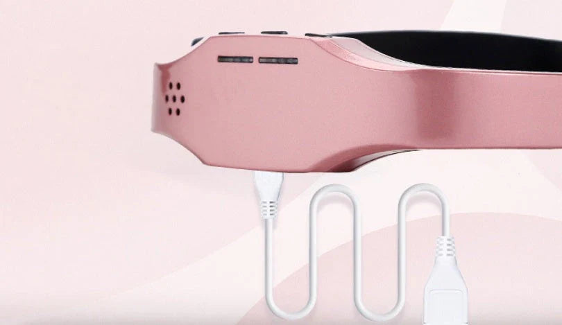Wireless relaxation massage helmet with adjustable straps and control buttons for customised head massage experience