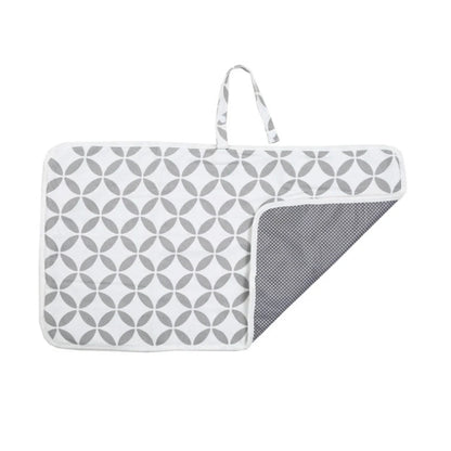 Portable diaper changing pad clutch with built-in toy ring, foldable design for easy transport