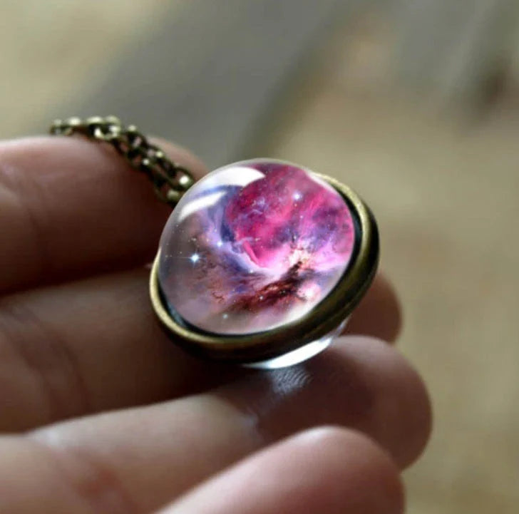Ethereal Nebula Galaxy Double-Sided Pendant Necklace with Captivating Celestial Patterns