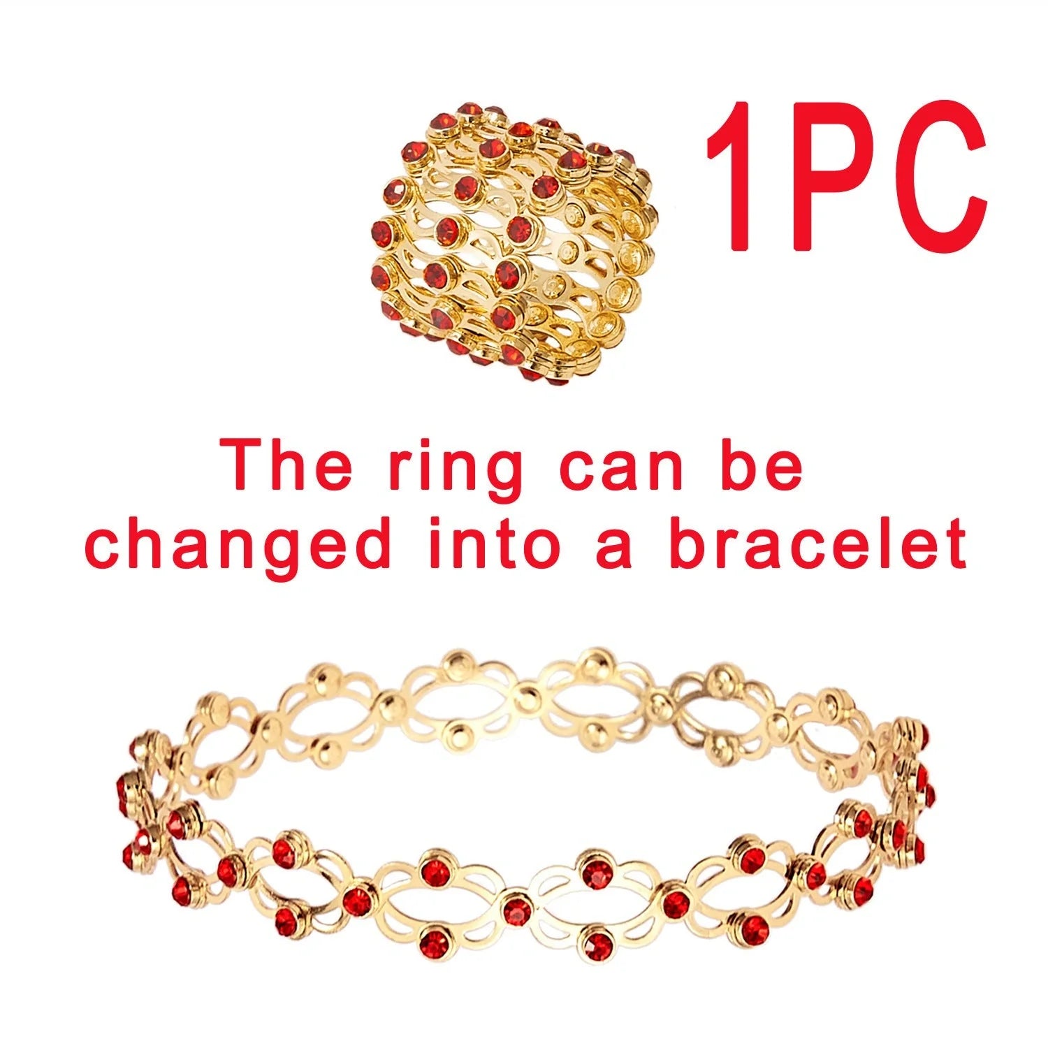 2-in-1 folding retractable rings bracelet with rhinestone detail, adjustable design