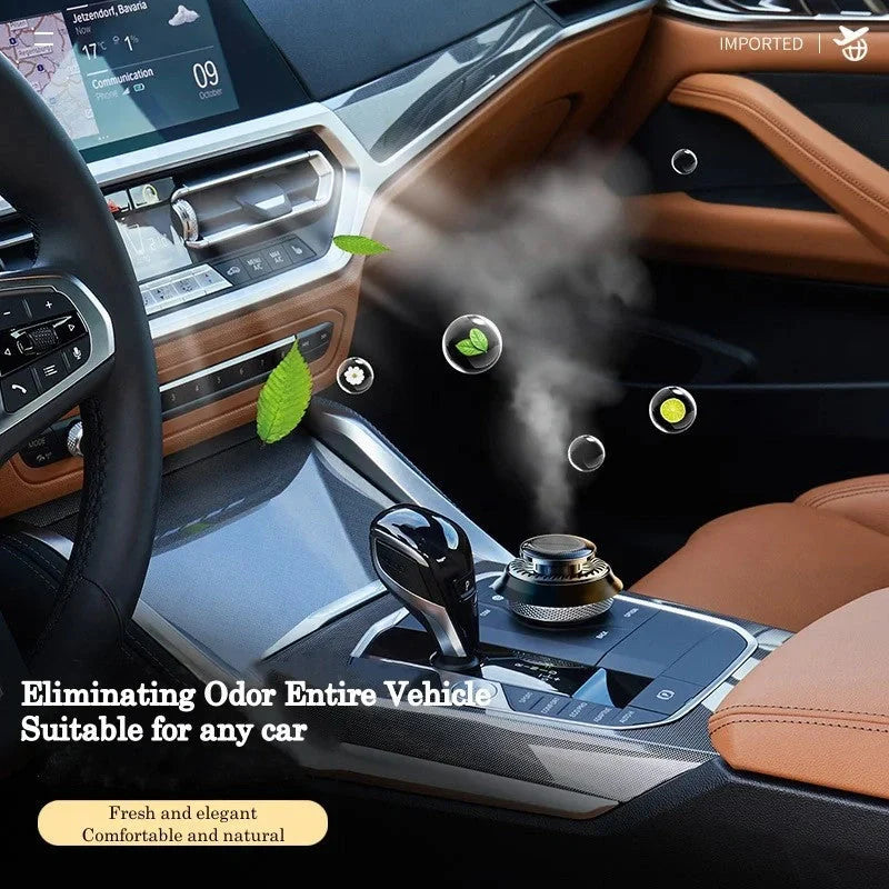 Solar-powered kinetic car air freshener with double ring rotation