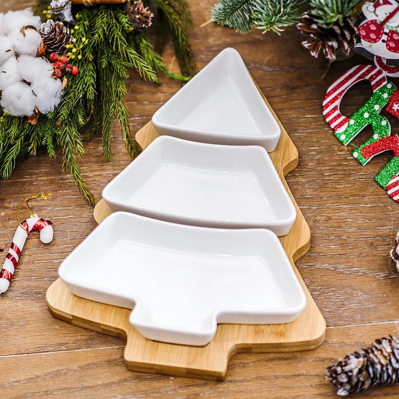 Festive Christmas Tree Ceramic Plates - Set of 4 Featuring Elegant Bone China Construction and Whimsical Tree Design
