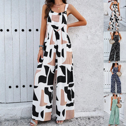 Women's square neck jumpsuit with side pockets in polyester fibre