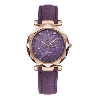 Stylish and versatile starry-patterned watch with a sleek case and comfortable leather strap, available in a variety of captivating colors