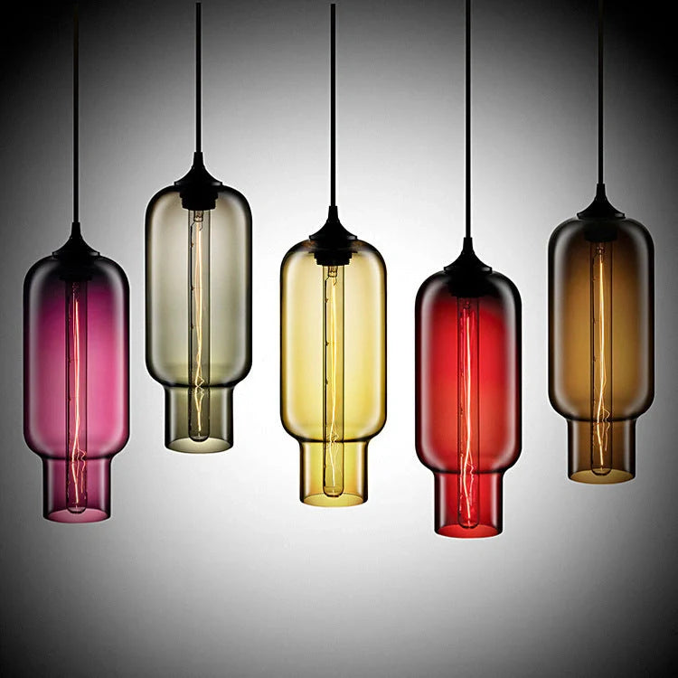 Nordic Modern Loft Pendant Lamp with glass body and aluminium shade in various colours
