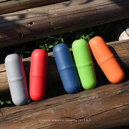 Capsule-shaped travel bottle in various colours with leak-proof design