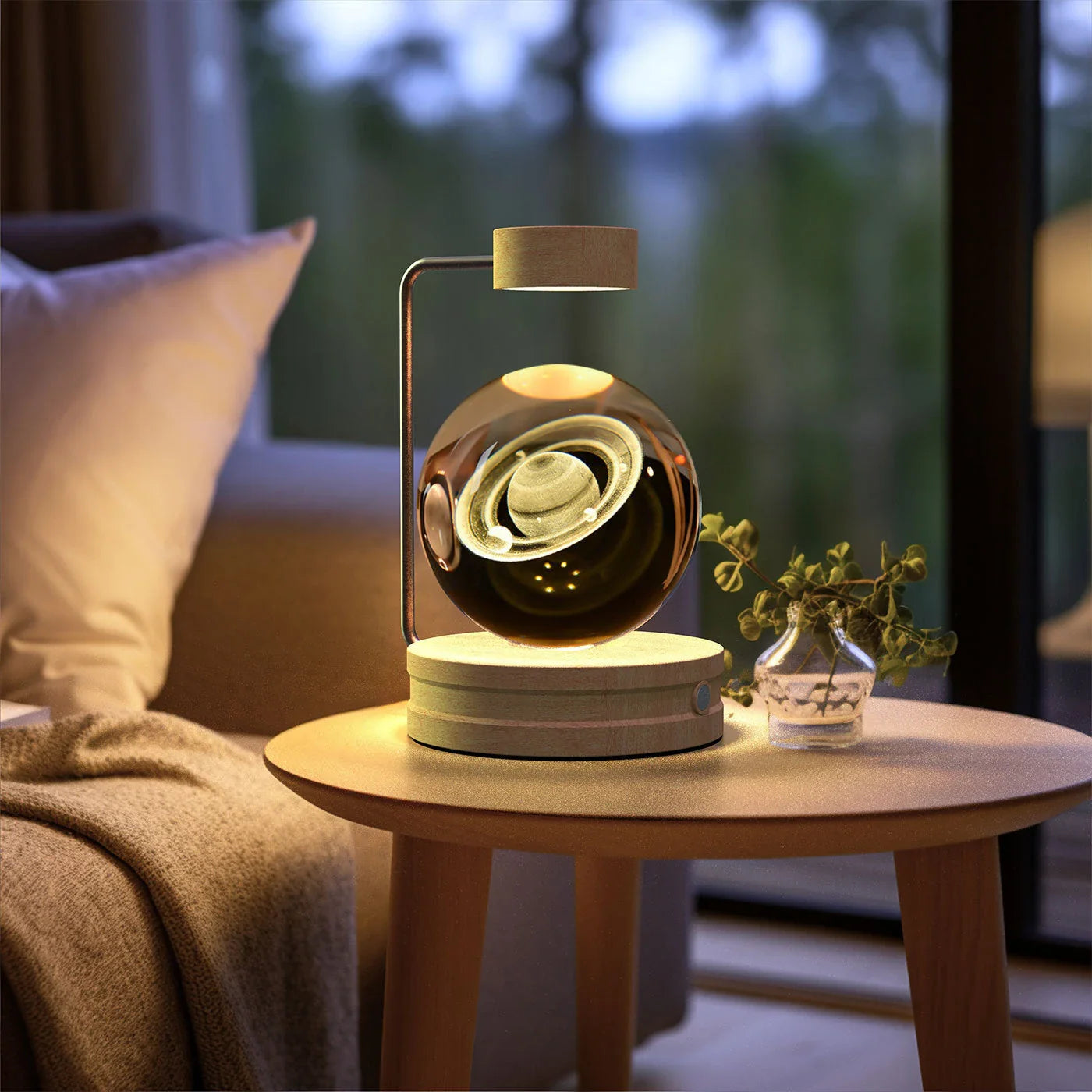 Enchanting crystal ball night light with cosmic designs, creating a warm and soothing ambiance in any room.