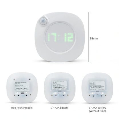 Mini Solid Colour Smart Time Human Body Sensor Light with rotary dimming and time display