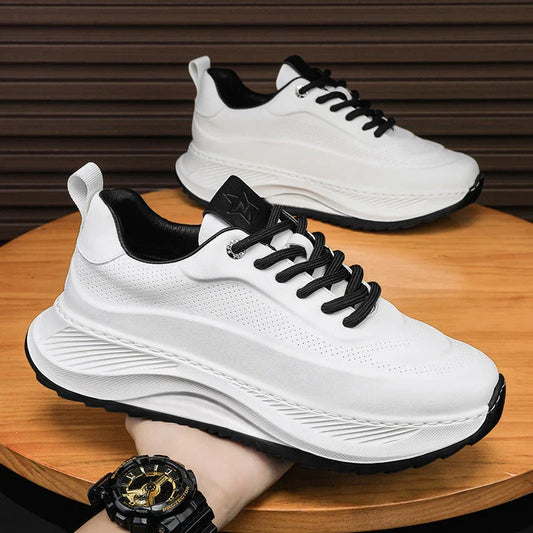 Stylish and elevated sports sneakers for men with thick soles, microfiber uppers, and trendy lace-up closure