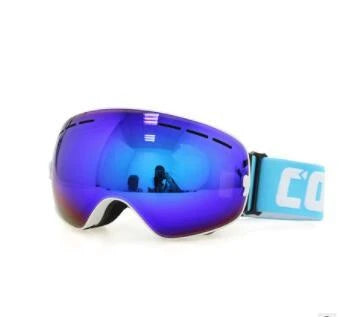 Premium ski goggles with anti-fog spherical lenses, available in a variety of frame and lens color options for winter sports enthusiasts.