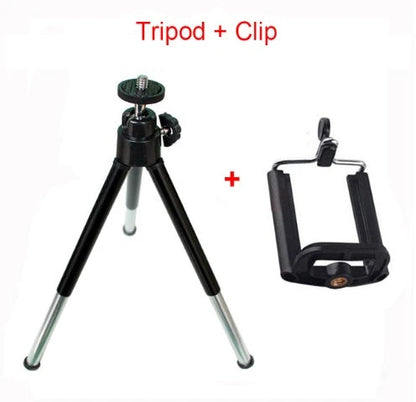 Flexible mini tripod stand for digital cameras and camcorders, with 360-degree swivel and 90-degree tilt for versatile positioning