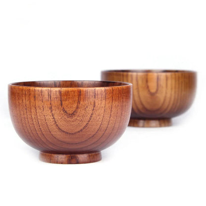 Handmade Japanese style wooden bowls in three sizes for rice, soup, and salad