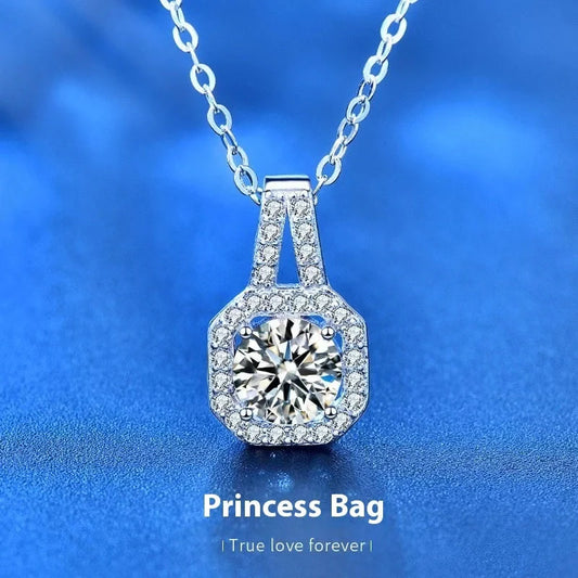 Modern geometric Moissanite S925 Sterling Silver Necklace for women
