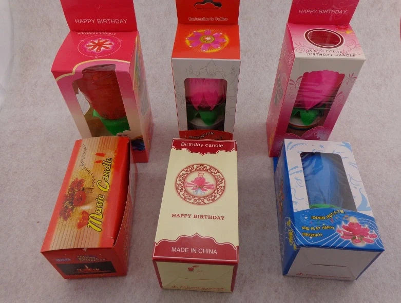 Musical Lotus Candles in various colours, showcasing the elegant lotus design and music feature
