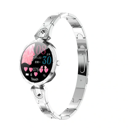 Stylish smartwatch with sleek design, high-definition colour display, and health monitoring features for fashionable British women