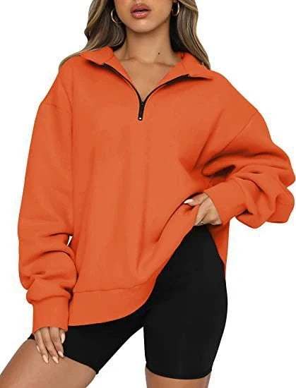 Women's zip turndown collar loose casual sweatshirt in various colours