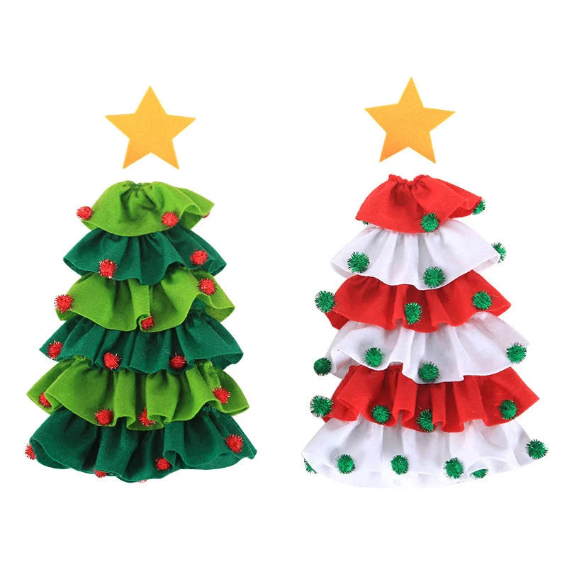 Christmas wine bottle cover with tree and ball decorations in red and green