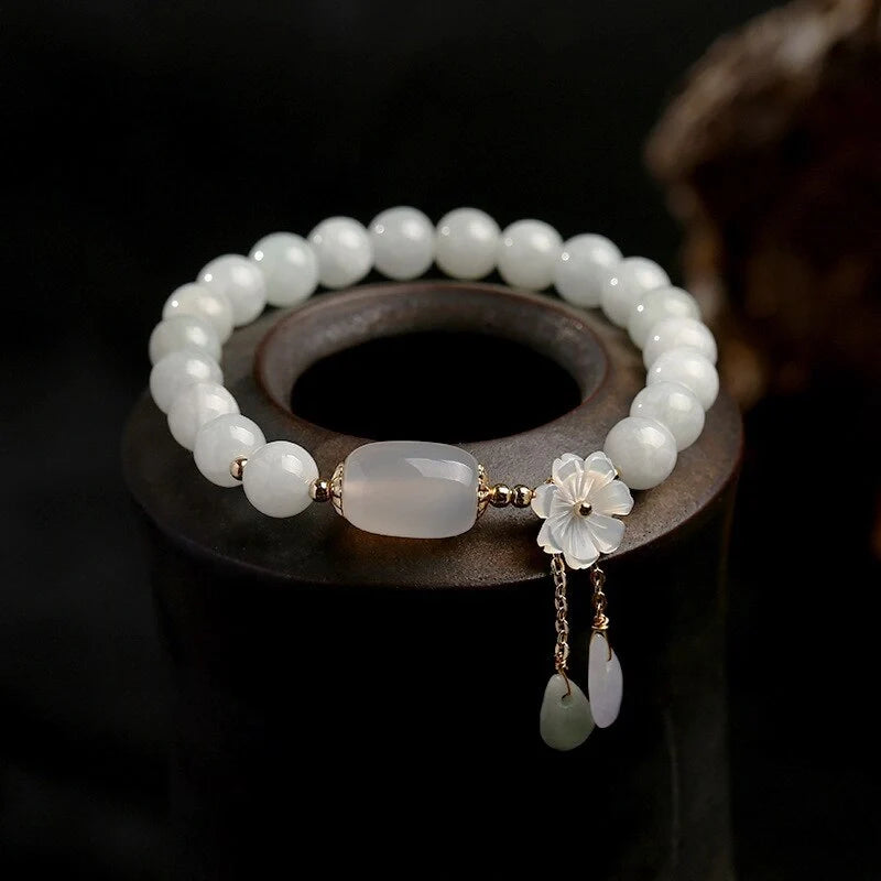 Elegant Shell Flower Jade Water Drop Bracelet with natural jadeite and shells