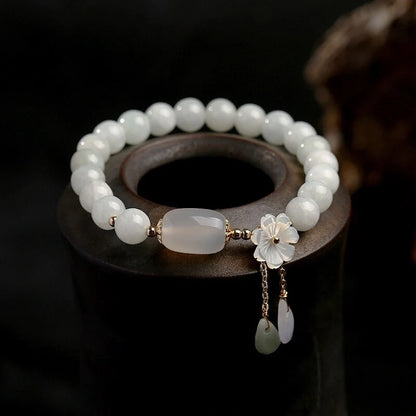 Elegant Shell Flower Jade Water Drop Bracelet with natural jadeite and shells