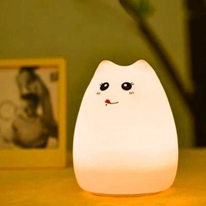 Adorable cat design silicone touch sensor LED night light for children with colour-changing feature
